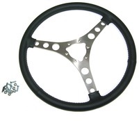 Steering Wheel, leather wrapped 15" replacement (without hub)