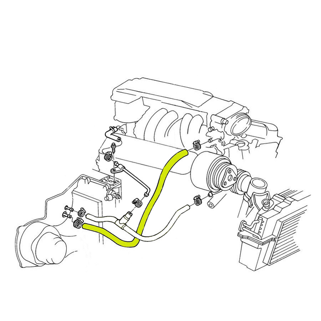 1988 1991 Heater Hose, heater core lower coolant inlet to throttle