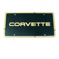 Corvette Front License Plate - "Corvette" Lettered Black with Gold