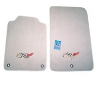 Pair Of Tan Floor Mats For Corvette 2008-2013 – Embroidered Flag Emblem Logo, Front (AFM 4220-FLT)