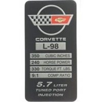 Corvette Dataplate, console convertible 245 hp