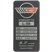Corvette Dataplate, console coupe 245 hp