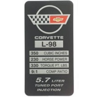 Corvette Dataplate, console L98