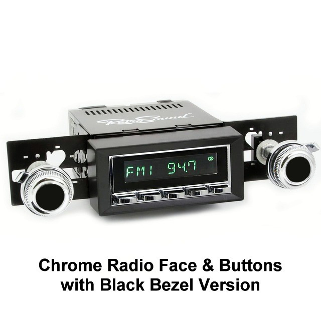 Retro Manufacturing Long Beach Radio with Black Face Chrome Pushbuttons Bezel & Knobs Kit LBC-M4-116-117-03-73