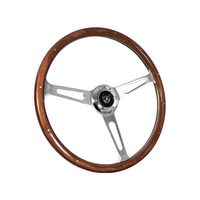 Corvette Steering Wheel, 15" classic wood walnut with clear anodized aluminum spokes with simulated rivet dowels