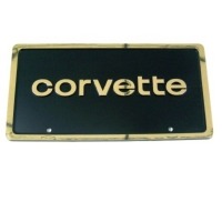 1980 - 1982 Front License Plate - "Corvette" Lettered Black with Gold