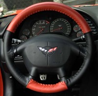 Corvette Cover, steering wheel leather wrap two-tone "Black & Red"
