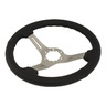 1963 - 1975 Steering Wheel, black leather wrapped stain spokes (aftermarket)