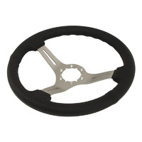 Corvette Steering Wheel, black leather wrapped satin spokes with tilt & telescopic (aftermarket)