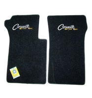 Corvette Floor Mat, pair embroidered front carpeted  